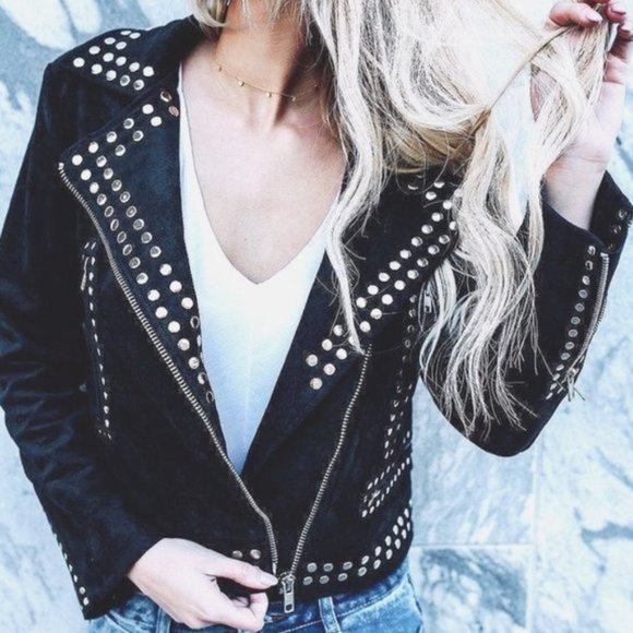 Vici Jackets & Blazers - Vici Studded Vegan Suede Biker Jacket